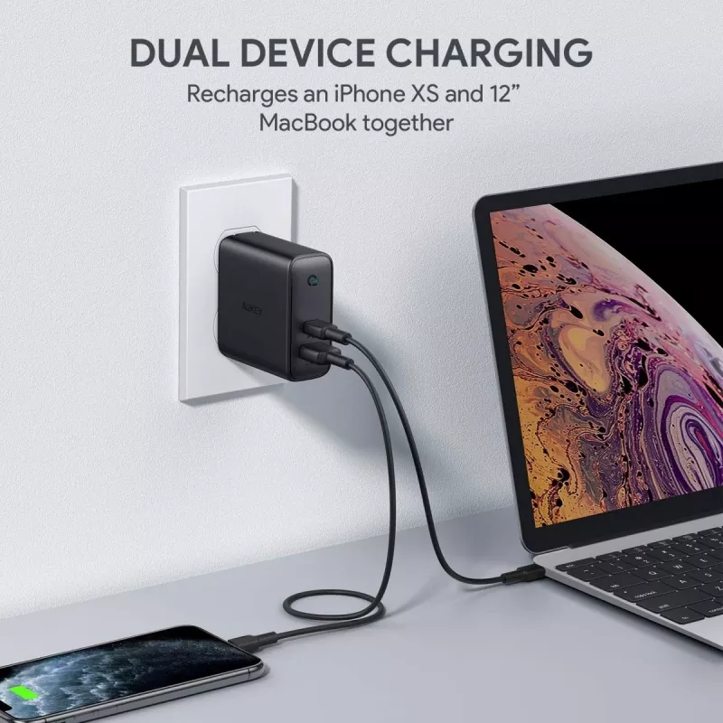 PA-D3 Wandladegerät 2xUSB Power Delivery (1xUSB+1xUSB C) 5,4A 60W Dynamic Detect
