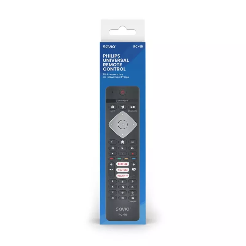 SAVIO RC-16 IR-Fernbedienung für TV-Tuner / Set-Top-Box, 20 Geräte, 10 m Reichweite, schwarz