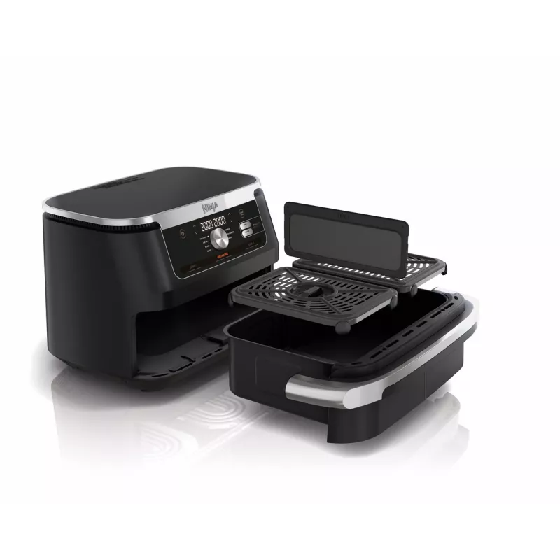 Doppel-10,4-L-Heißluftfritteuse Ninja AF500EU, Standgerät, 2470 W, Schwarz, Edelstahl