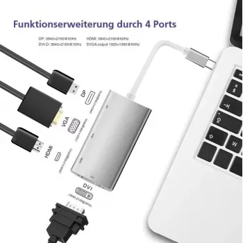 Dockingstation helos 288388 USB 3.1 Type-C mit 4K HDMI, DVI und VGA Ausgängen