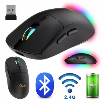 Kabellose Maus MEDIA-TECH MT1124 BT/RF Silent & Recharge — beidhändig, 3200 DPI, Bluetooth + 2,4 GHz USB, 6 Tasten, wiederaufladbar