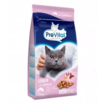 Trockenfutter für Katzen PREVITAL Senior Salmon 1,4 kg — Senior-Formel, 31 % Protein, 9 % Fett