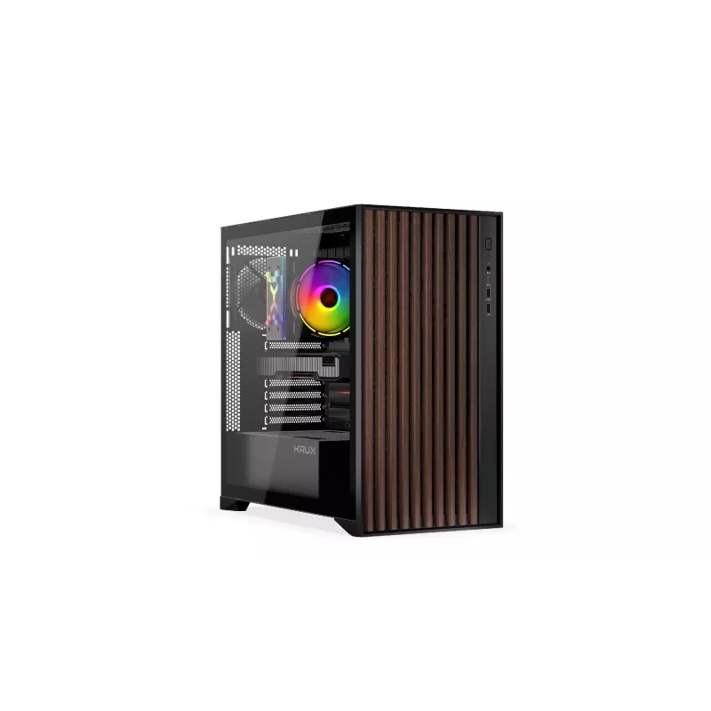 Computergehäuse KRUX Palum KRXD008 ATX Schwarz — 2x 3,5-Zoll-Schächte, 2x 2,5-Zoll-Schächte, 2x 120-mm-Lüfter, GPU bis zu 39,5 cm