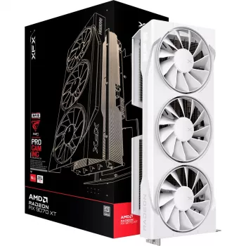Grafikkarte XFX Radeon RX 9070 XT — 16 GB GDDR6, 256-bit, PCIe x16, 2400 MHz, 3 Lüfter weiß, 325×65 mm