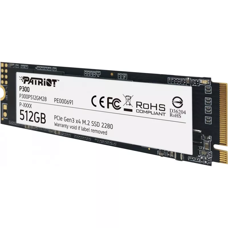 Interne SSD PATRIOT P300 512 GB M.2 PCIe NVMe — Lesen 1700 MB/s, Schreiben 1200 MB/s, 3D NAND, 3,8 mm, TBW 240
