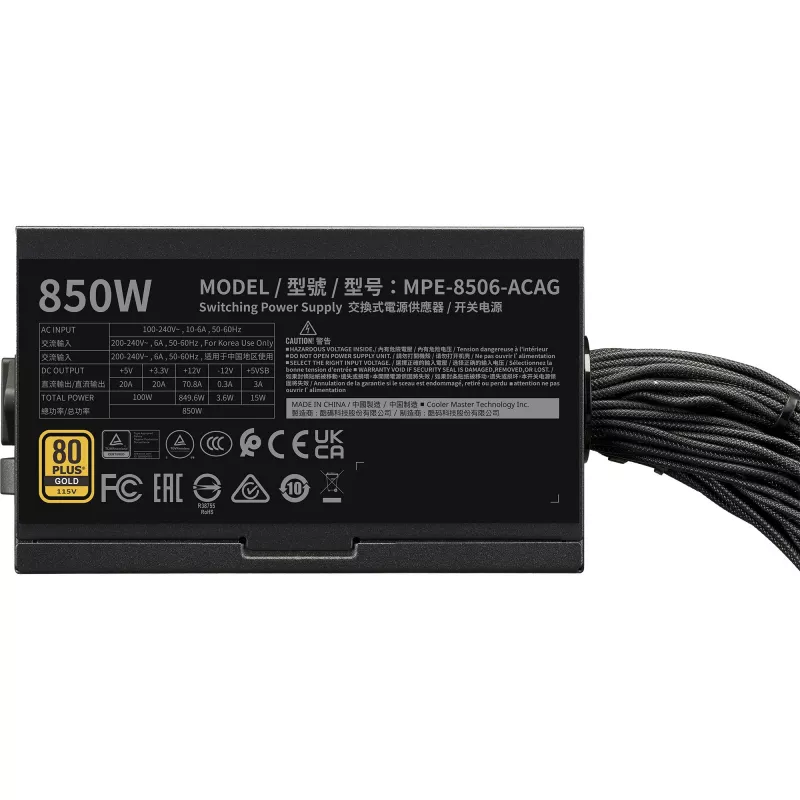 Cooler Master Netzteil MWE Gold 850 V3 850W 80+Gold Non-Modular ATX 3.1 Lüfter 120mm Garantie 5 Jahre