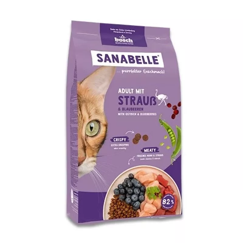 Trockenfutter für Katzen Bosch Sanabelle Life Adult — Strauß & Blaubeeren, 8 kg, 31% Protein, 16% Fett