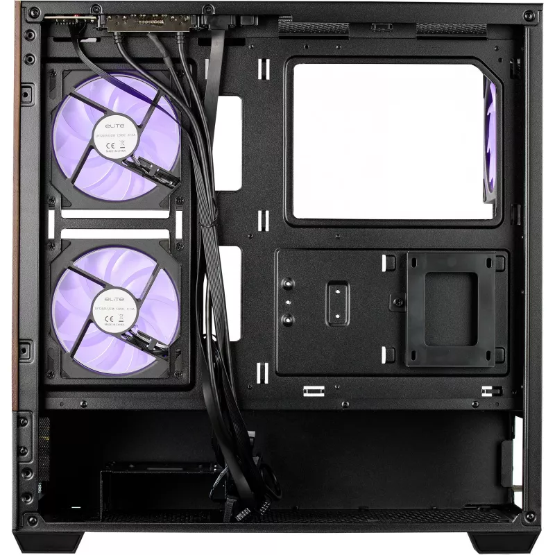 Cooler Master Elite 690 PC-Gehäuse, Midi-Tower, ATX, Tempered Glass - 4x ARGB-Lüfter, Holz, schwarz