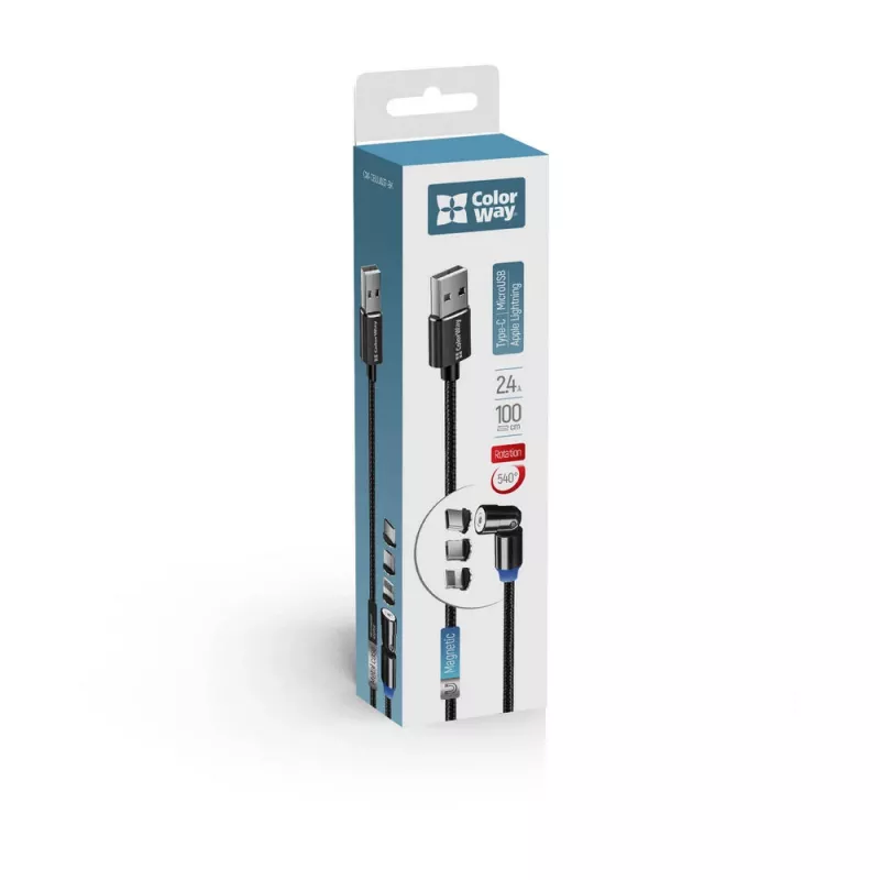 3-in-1-Ladekabel ColorWay CW-CBUU037-BK — Lightning, Micro‑USB, USB‑C, 1 m, 2,4 A
