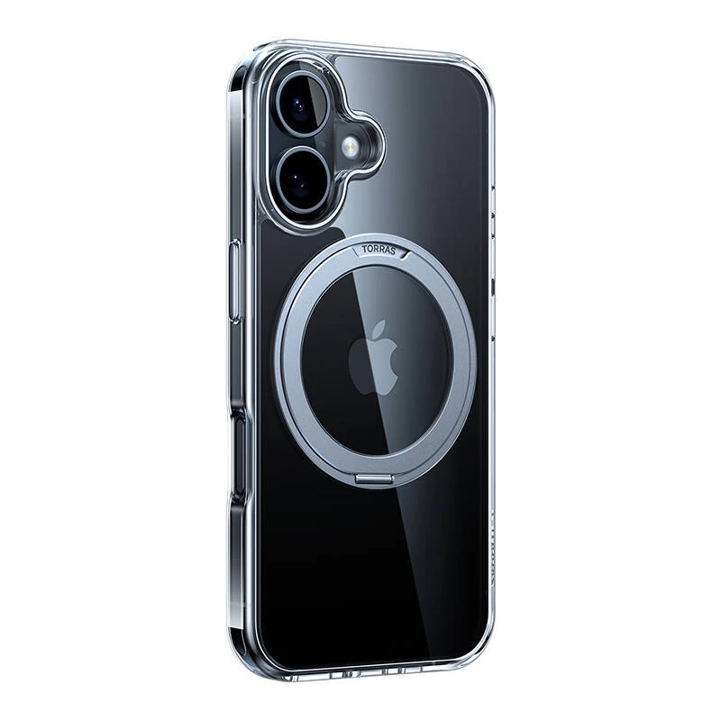 Schutzhülle Torras Ostand Pro für iPhone 16 Plus, transparent schlank-fit, TPU/PC