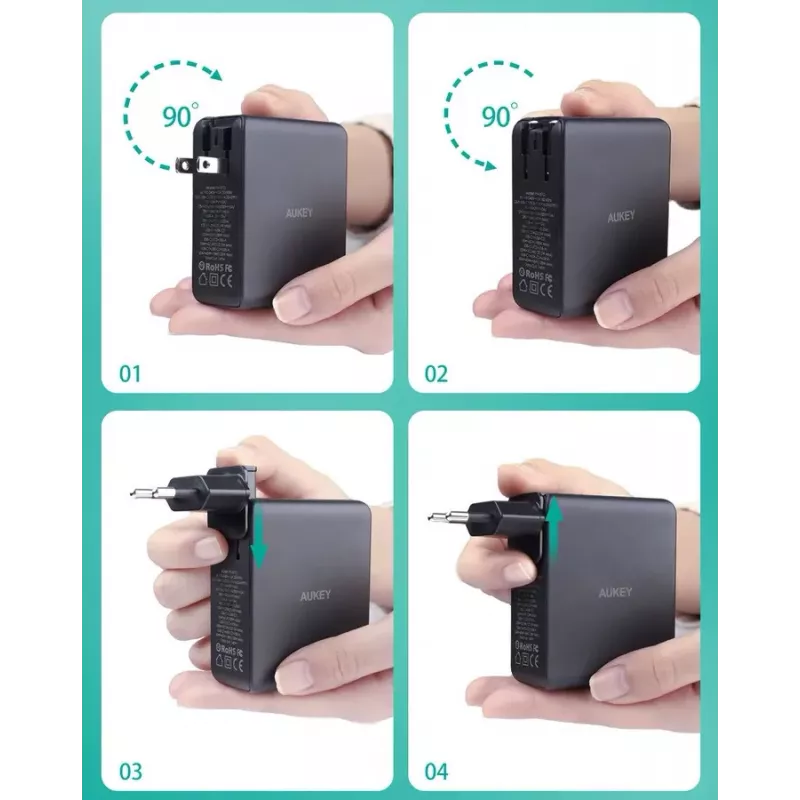 Wandladegerät Aukey PA-B7O, 3×USB, GaN-Technologie