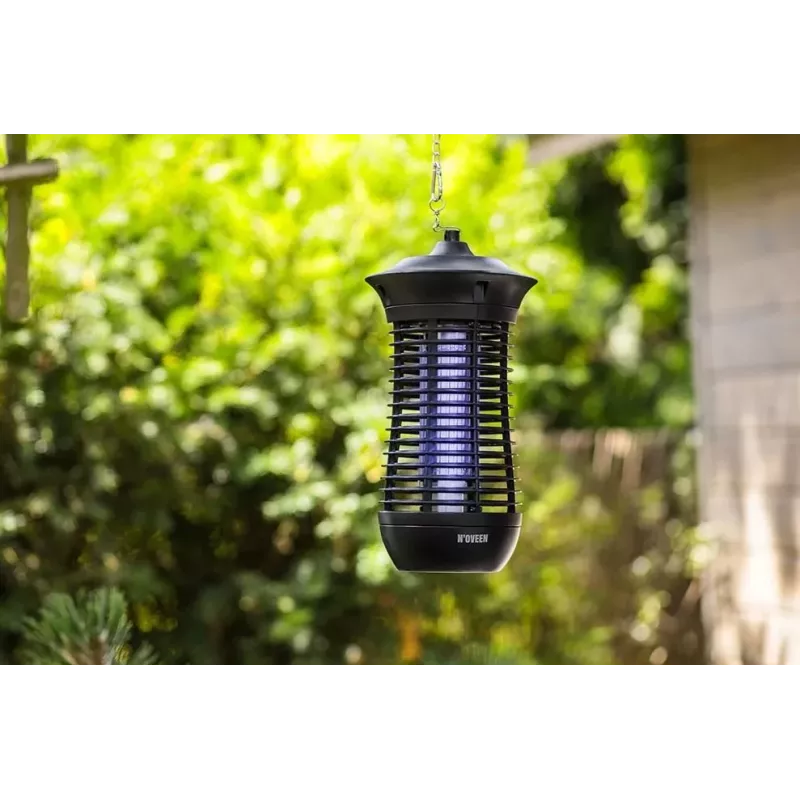 Elektrische Insektenvernichterlampe NOVEEN IKN18 IPX4 — 18 W UVA-Röhre, 100 m² Abdeckung, 1700–1800 V, innen/außen, aufhängbar, Metall, schwarz