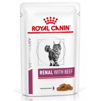 ROYAL CANIN Vet Renal Feline with Beef Nassfutter für Katzen Stückchen in Soße Huhn, Schwein, Rind 12x85 g
