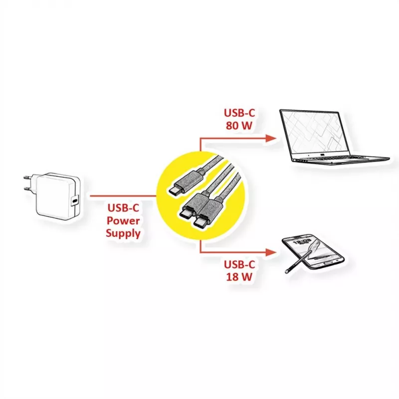 ROLINE - USB-Kabel - 24-pol USB-C (M) auf 24-pol USB-C (M) - USB 2.0 - 1,85 m - USB-Stromversorgung (100 W) - Schwarz (11.02.8308)