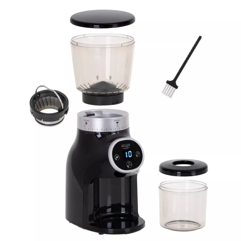Professionelle Kaffeemühle, Stahlmahlwerk, 31 Mahlgradeinstellungen, Café 90g/m, Adler, AD4450, 300, Schwarz
