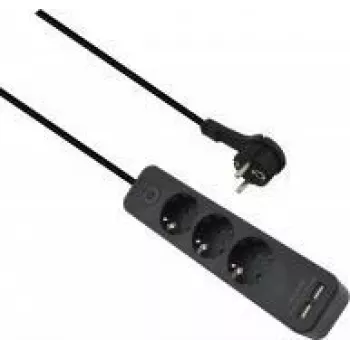 Steckdosenleiste helos ADVANCED 3-fach mit USB-Ladegerät, schwarz, 1,5 m Kabel