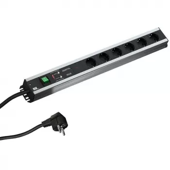 Stromverteilereinheit Bachmann 300.012, PDU Basic, 6 AC-Ausgänge, 2HE, 2 m Kabel, Schwarz/Grau