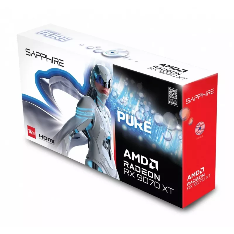 Grafikkarte Sapphire Radeon RX 9070 XT — 16 GB GDDR6, PCIe 5.0, 256-bit, 320 mm, 3-Slot, Weiß