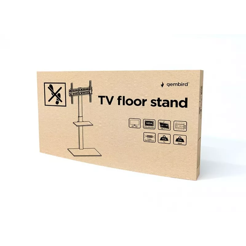 Boden-TV-Ständer GEMBIRD TVS-55T-02 für 32–55 Zoll Fernseher, Stahl, Höhe 600 mm, VESA 100x100–400x400, maximale Belastung 35 kg