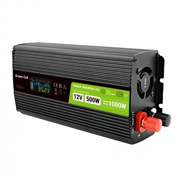 Green Cell Voltage Converter PowerInverter LCD 12 V 500W/1000W Auto-Wechselrichter mit Display – Wechselrichter/Adapter mit reiner Sinuswelle Auto Schwarz