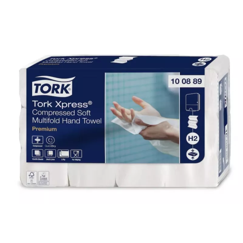 Handtuchblätter Tork Xpress Soft Multifold H2, 2 l, 225 Blatt, 22,2x24 cm, Z, 12 Stück