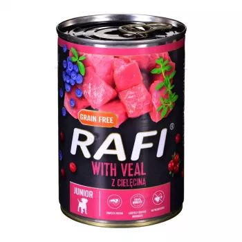 Dolina Noteci Rafi Junior mit Kalbfleisch, Cranberry und Blaubeere - Nassfutter für Hunde 400 g