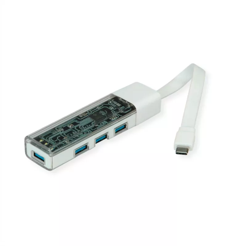 ROLINE mobiler USB 3.2 Gen 1 Hub, 4-fach, Typ A+C Anschlusskabel