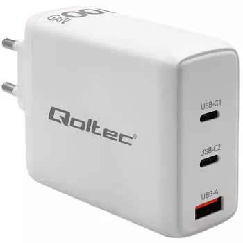 Ladegerät QOLTEC 100W GaN USB-C Dual PD 5–20V 1,5–5A, 2×USB-C