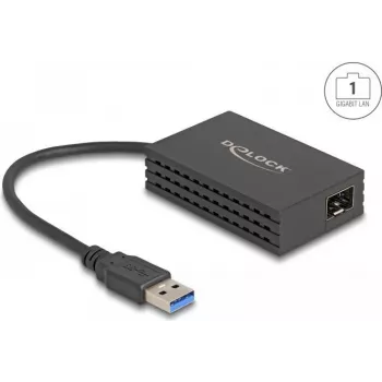 Netzwerkadapter DELOCK 66463 — USB zu Glasfaserschnittstelle, 1000 Mbit/s, schwarz