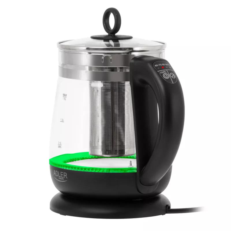 Adler Wasserkocher | AD 1299 | Elektrisch | 2200 W | 1,5 L | Glas | 360°-Drehsockel | Schwarz