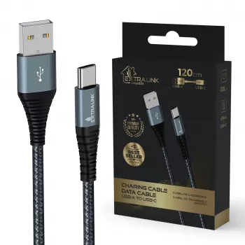 USB-A-auf-USB-C-Kabel Extralink Smart Life 15W, 120 cm, Nylongeflecht, schwarz