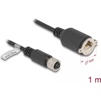 Netzwerkkabel DeLOCK M12 Kabel D-codiert 4-polige Buchse auf RJ45-Einbaubuchse Cat5e 1m Schwarz