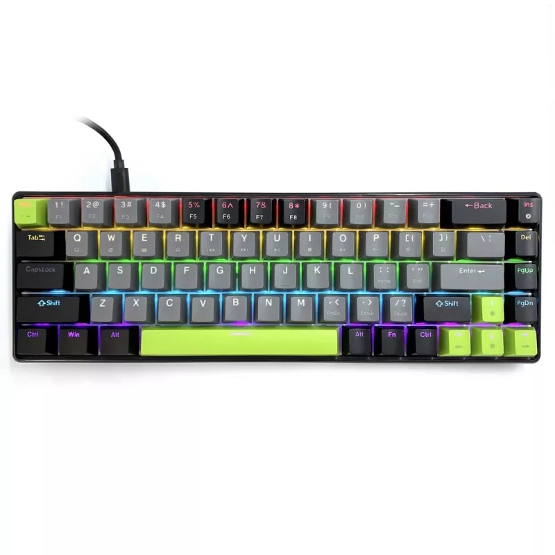 Mechanische Tastatur MEDIA-TECH MT1260 Red Core MX60, 60% Formfaktor, CHERRY MX Red Schalter, RGB-Beleuchtung, USB, grün