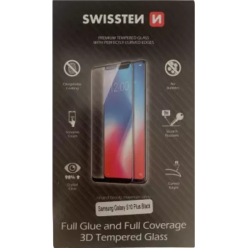 Gehärteter 3D-Full-Glue-Glas-Displayschutz SWISSTEN für Samsung Galaxy S10+ schwarz