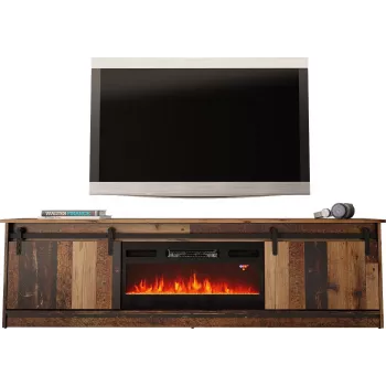 TV-Schrank Cama Meble GRANERO mit Kaminschrank, 2000×567×350 mm, Spanplatte/MDF, 2 Schiebetüren, matt, altes Holz