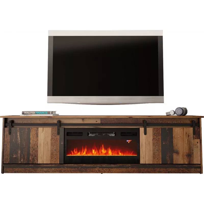 TV-Schrank Cama Meble GRANERO mit Kaminschrank, 2000×567×350 mm, Spanplatte/MDF, 2 Schiebetüren, matt, altes Holz