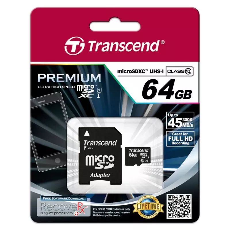 Flash-Speicher Transcend 64 GB MicroSDXC UHS-I TS64GUSDU1