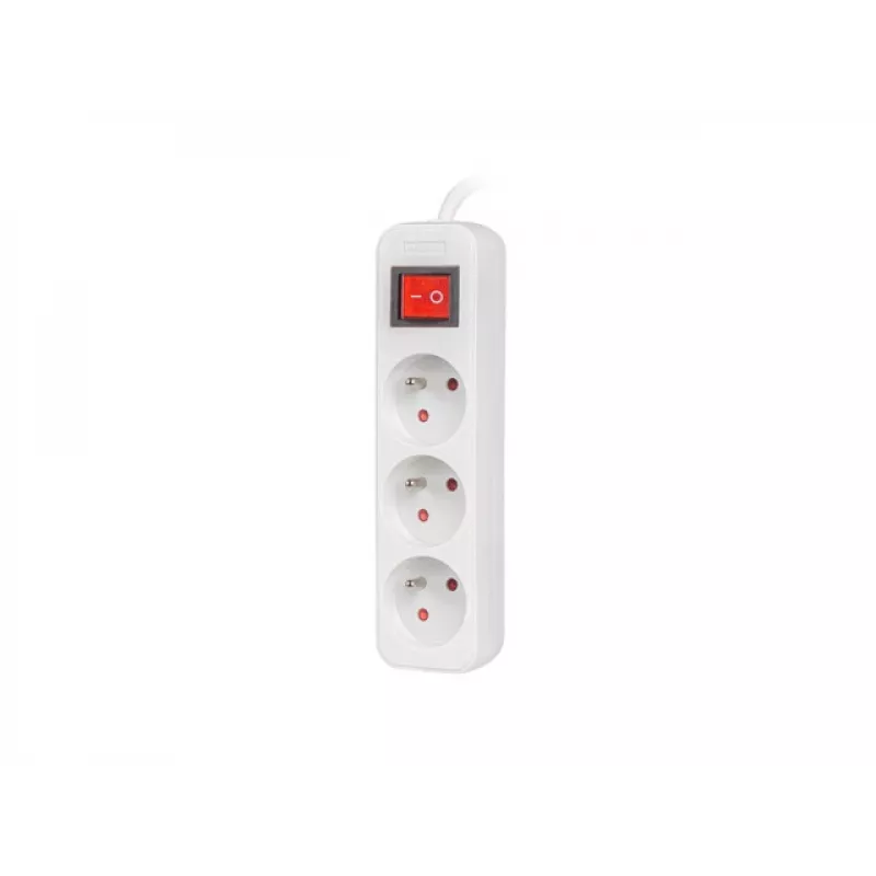 Power extension Kabel LANBERG PS1-03E-0300-W — 3 m Kabel, 3 Type E AC outlets, white, indoor