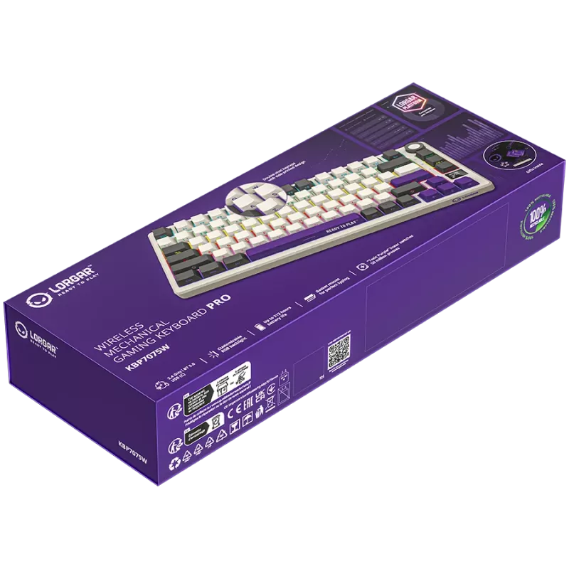 LORGAR KBP7075W, Kabellose 75% Mechanische Gaming-Tastatur Pro, Beige, EN-Layout