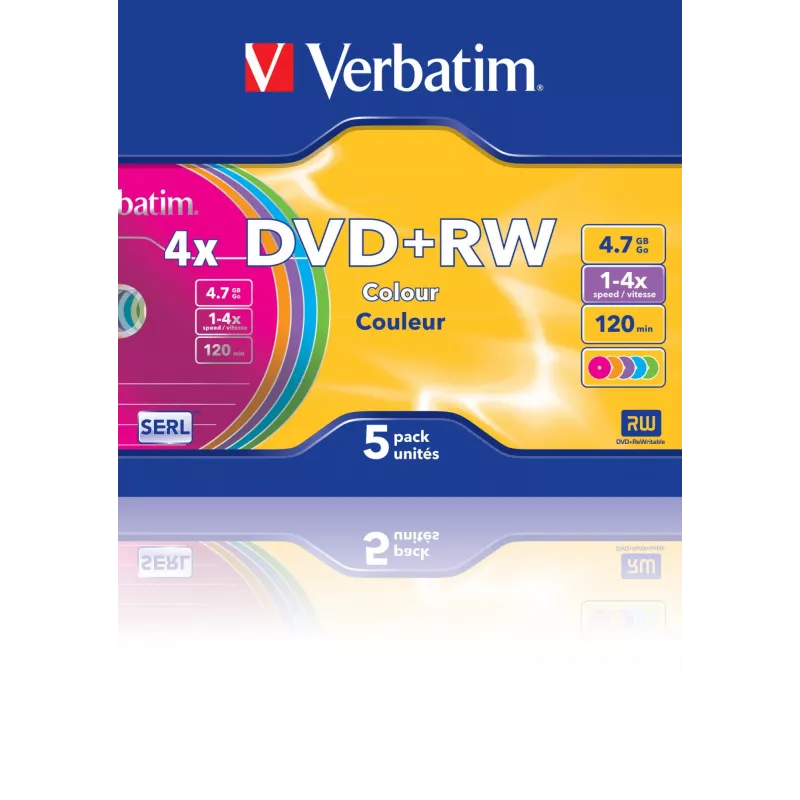 VERBATIM 43297 Verbatim DVD+RW schlank Jewel Case 5 4.7GB 4x Farbe
