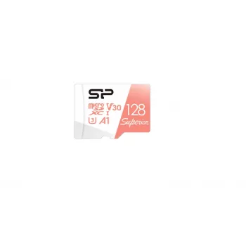 MicroSDXC-Karte Silicon Power Superior 128GB UHS‑I Class 10 U3 V30, 100/80 MB/s, weiß/pfirsich