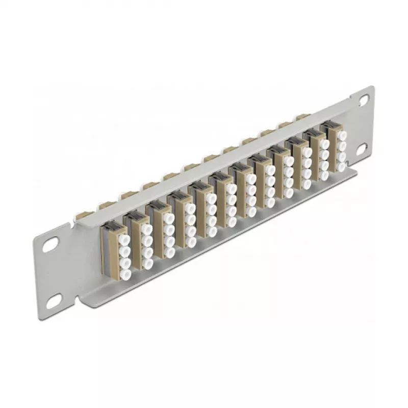 Glasfaser-Patchpanel DeLOCK 10 Zoll 12-Port LC Quad Beige 1U Grau