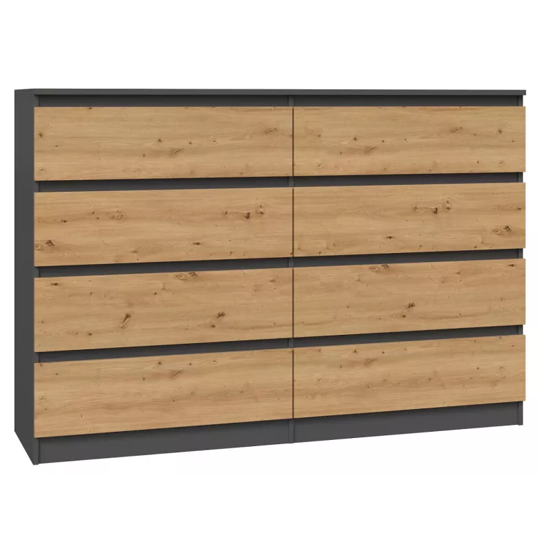 Kommode Top e shop M8 140 ANT/ART — 8 Schubladen, Anthrazit/Eiche, 1380×400×970 mm, Spanplatte