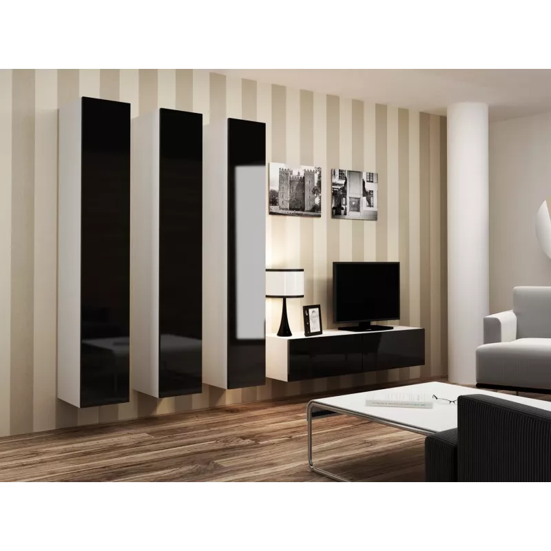 Cama Wohnzimmer-Schrankset VIGO 14 weiß/schwarz glänzend