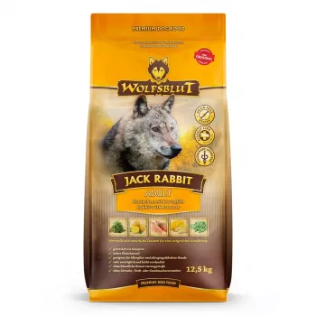 Trockenes Hundefutter Wolfsblut Jack Rabbit 12,5 kg — getreidefrei, Kaninchengeschmack, 28 % Protein, 19 % Fett