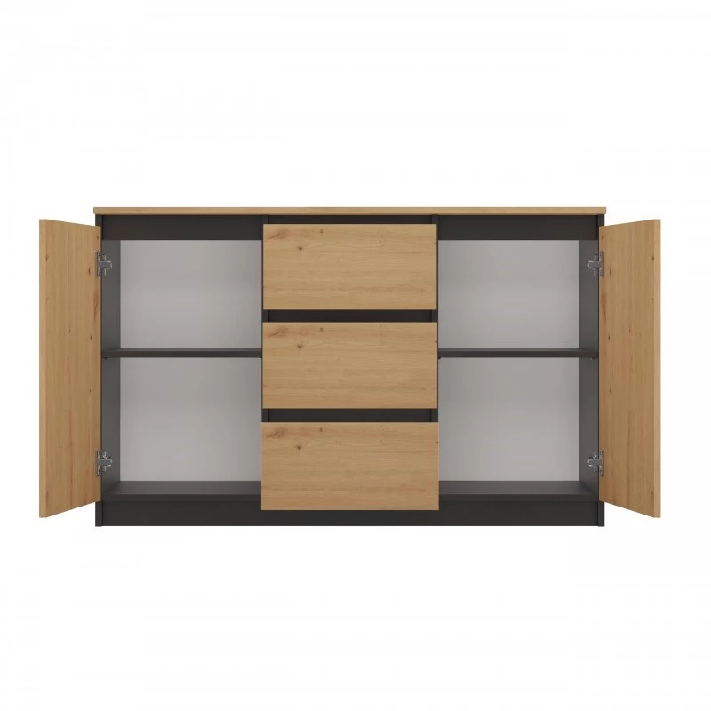 Kommode Topeshop 2D3S ANT/ART BA KPL — anthrazit und eiche, 3 Schubladen, Spanplattengestell
