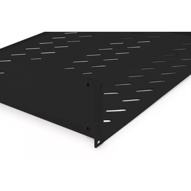 Digitus | 2U Einlegeboden für Racks | DN-19 TRAY-2-SW | Schwarz | Perfekt zur Aufbewahrung von Komponenten, die nicht für 483 mm (19 inch) geeignet sind. Schlankes Design, das Platz von 2 Höheneinheiten einnimmt. Einfach und schnell zu montieren oder zu demon