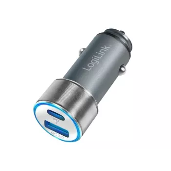 LogiLink Auto-Netzteil – 36 Watt – 3 A – PD 3.0, QC 3.0 – 2 Ausgangsports (USB, 24-poliger USB-C)