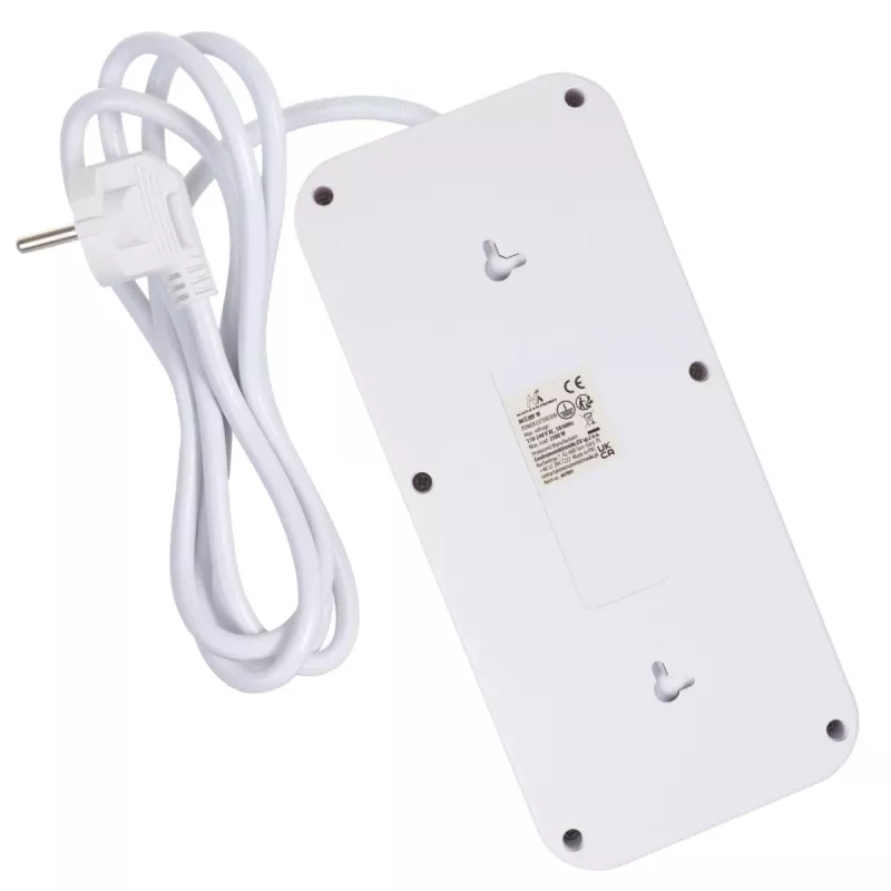 Steckdosenleiste MACLEAN MCE389 W — 6 Steckdosen, 4×USB-A, 1×USB-C, 2500W, 110–240V, 1,5 m Kabel, weiß