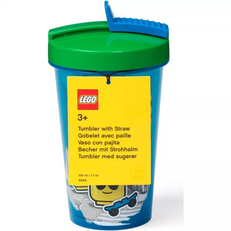 Room Copenhagen LEGO Trinkbecher mit Strohhalm Iconic Boy Hellblau (blau/grün, 500 ml)